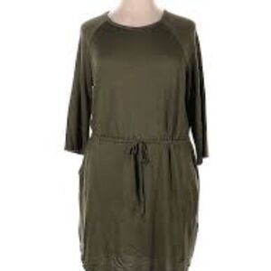 Jaime & Layla Solid Green Casual Drawstring Waist Pull Over Causal Dress Size M